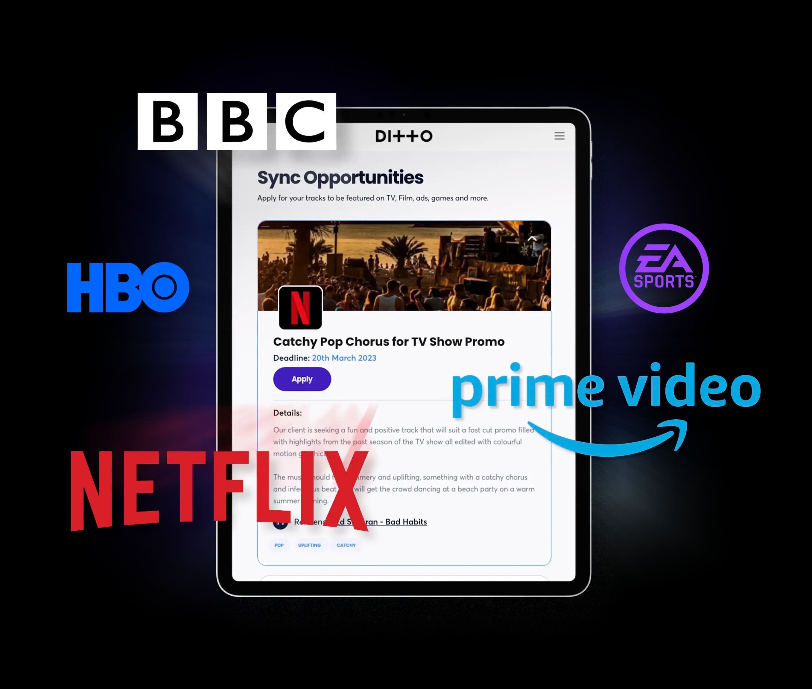 Ditto Sync – Reiche deine Musik für TV- und Film-Placements ein