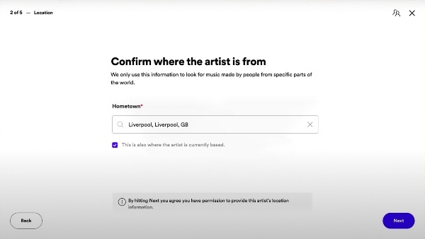 How to get your music on Spotify playlists - Confirm location