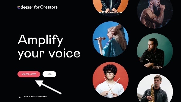 Deezer For Artists - Login page