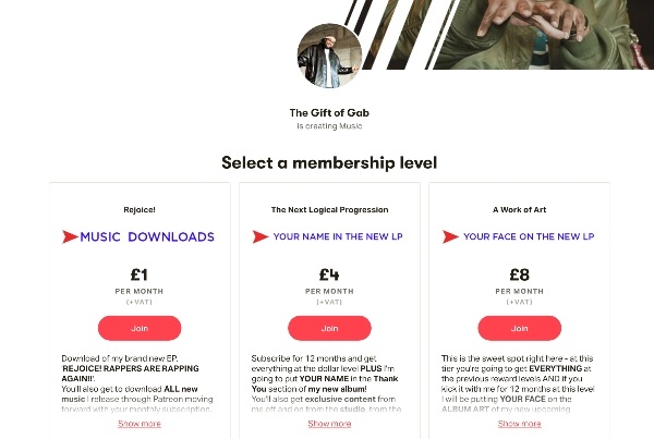 Wie man mit Patreon für Musiker mehr Geld verdient - Patreon-Mitgliedschaftsstufen