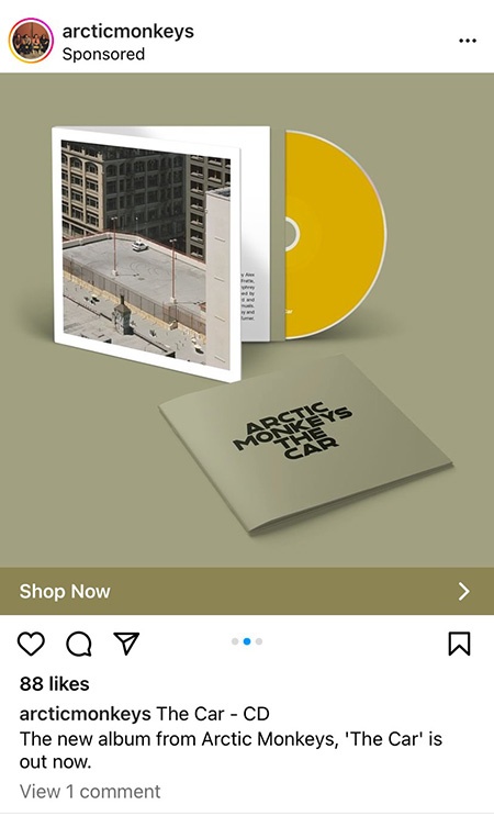 A Musician’s Guide To Facebook and Instagram Ads - Arctic Monkeys Instagram advert