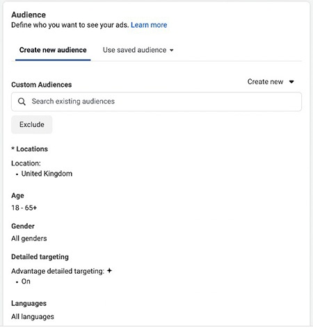 A Musician’s Guide To Facebook and Instagram Ads - choose your target audience