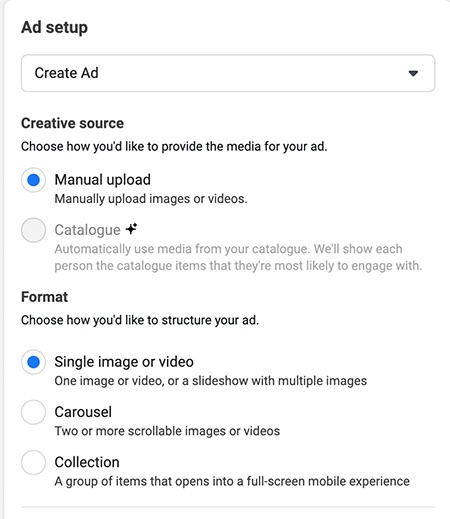 A Musician’s Guide To Facebook and Instagram Ads - choose the format of your ad's content