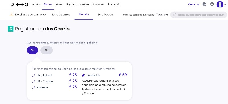 Registra música para las listas oficiales