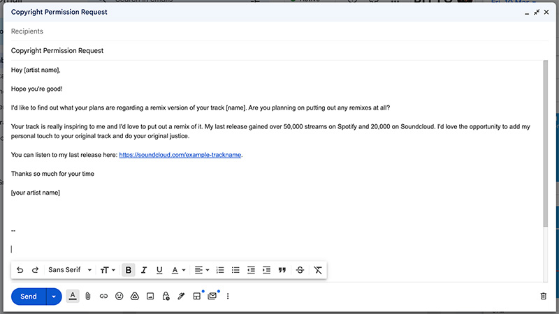 Wie man einen Remix legal veröffentlicht - E-Mail-Vorlage