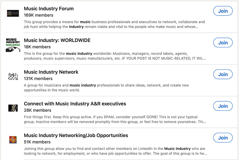 A Guide to LinkedIn for Musicians - Musikindustrie-Gruppen beitreten