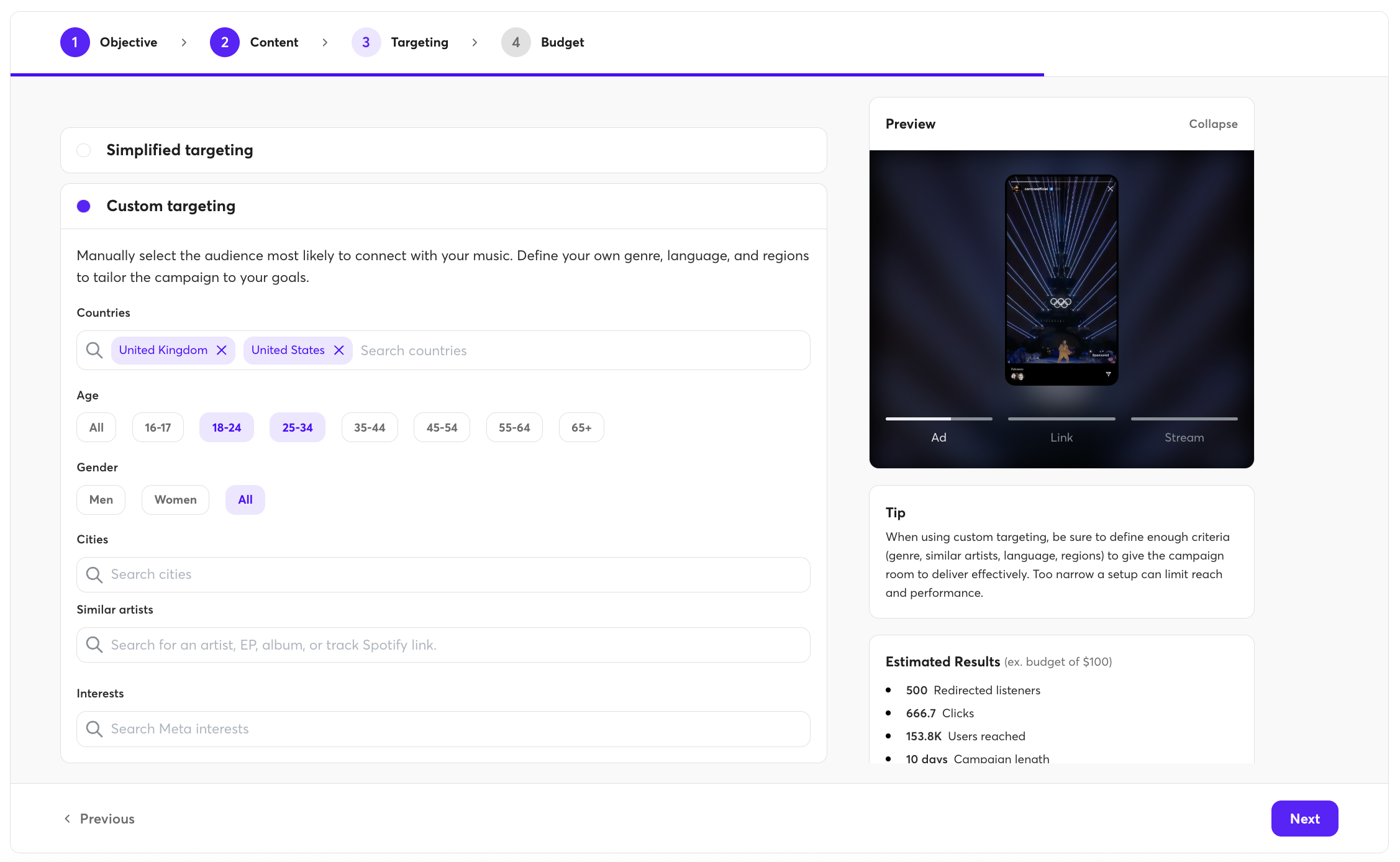 Run ads for your music