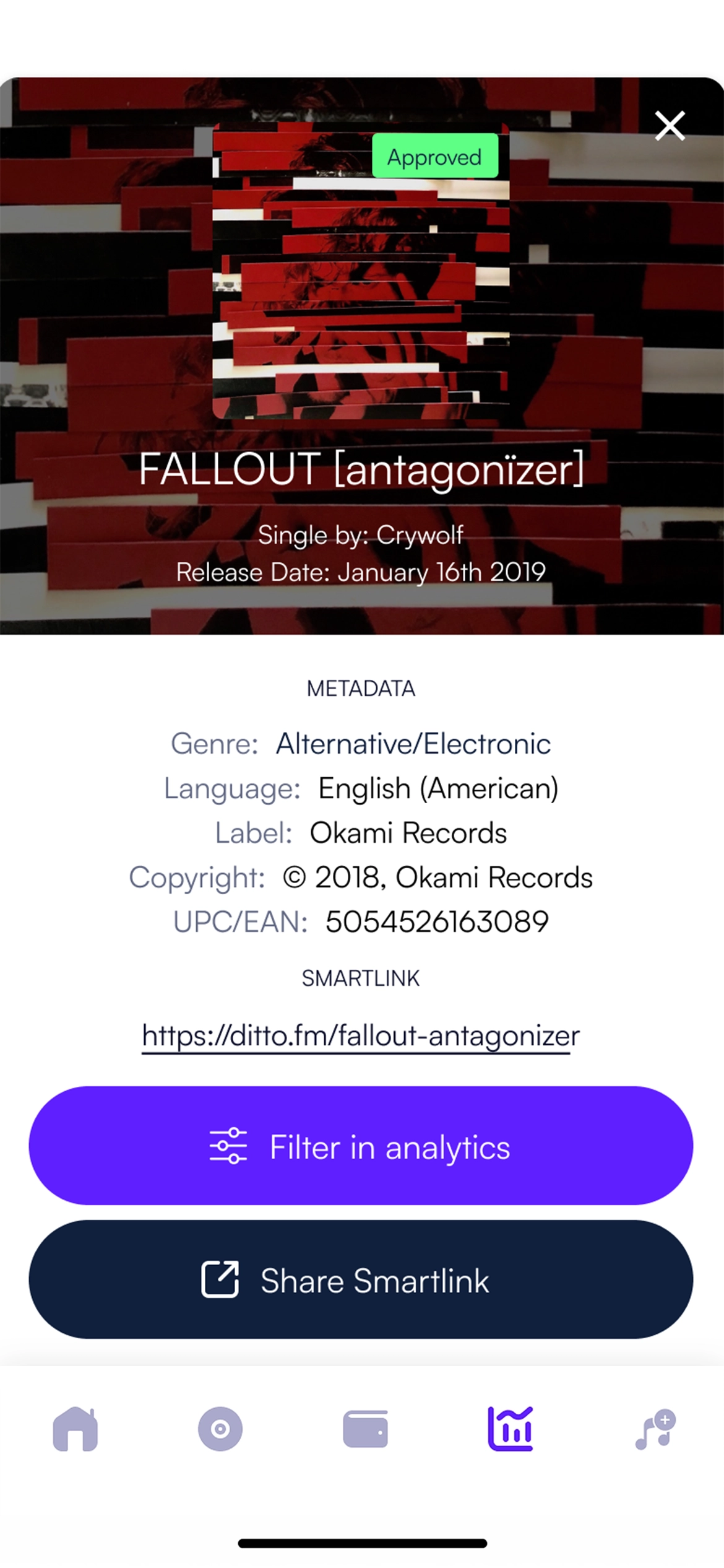 Promote music screen with smart link sharing options