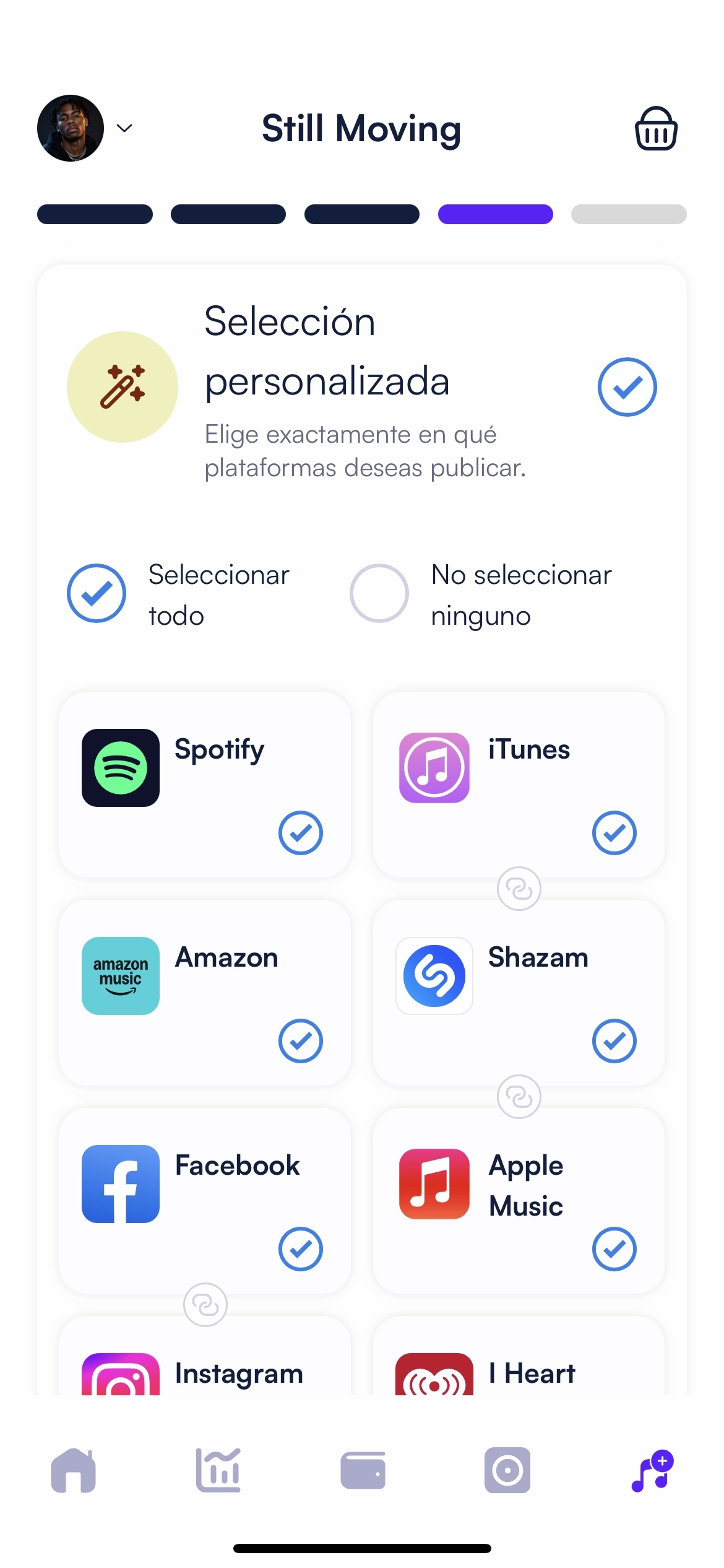 Pantalla del Release Builder para elegir plataformas para un nuevo lanzamiento
