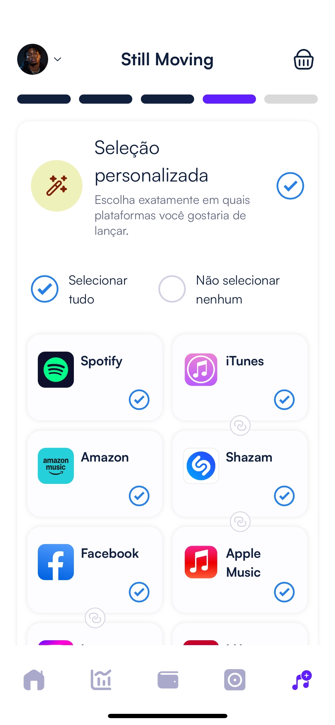 Tela do Release Builder para selecionar plataformas para um novo lançamento